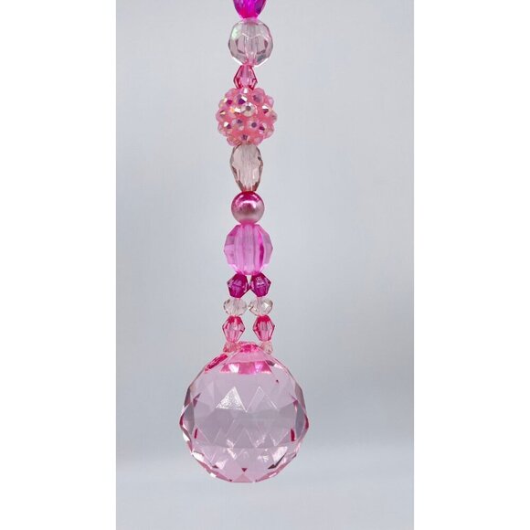 Beaded Suncatcher Pink Crystal Prism Hanging Patio Decor Yard Art Tree Jewelry - Picture 2 of 10